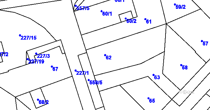 Parcela st. 62 v KÚ Šlovice u Plzně, Katastrální mapa