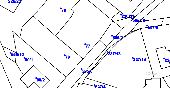 Parcela st. 77 v KÚ Šlovice u Plzně, Katastrální mapa