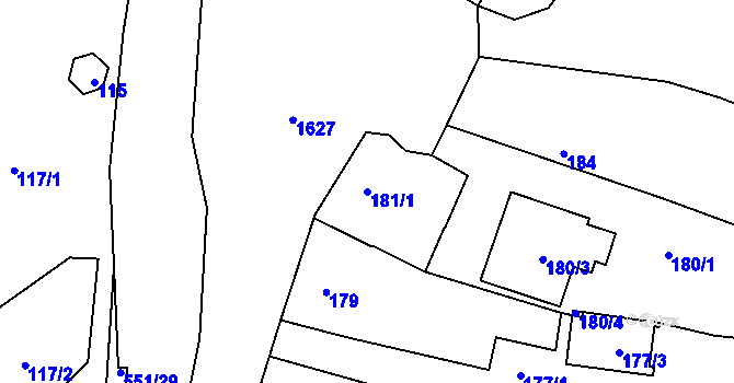 Parcela st. 181/1 v KÚ Šlovice u Plzně, Katastrální mapa
