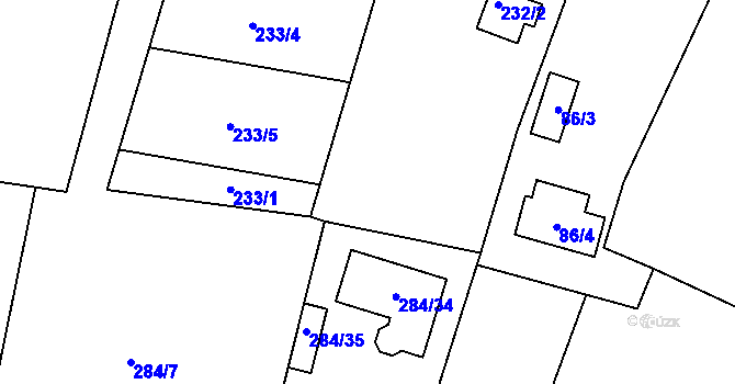 Parcela st. 232/3 v KÚ Šlovice u Plzně, Katastrální mapa