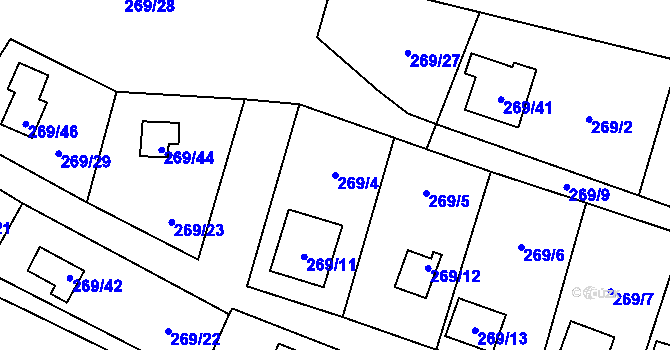 Parcela st. 269/4 v KÚ Šlovice u Plzně, Katastrální mapa