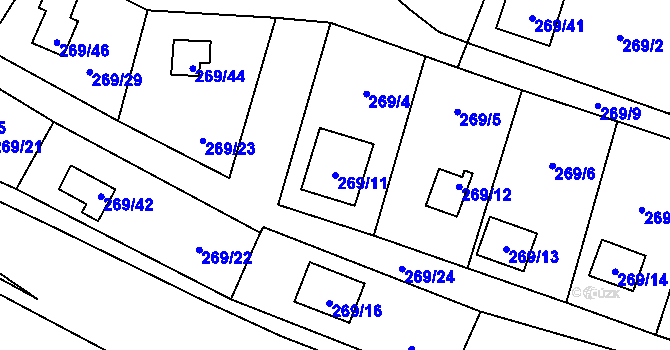 Parcela st. 269/11 v KÚ Šlovice u Plzně, Katastrální mapa