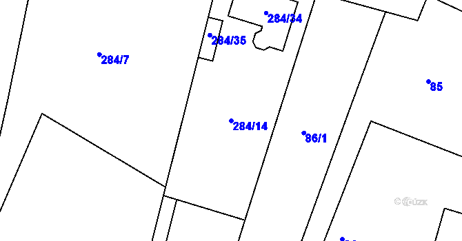 Parcela st. 284/14 v KÚ Šlovice u Plzně, Katastrální mapa