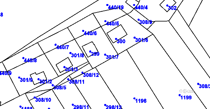 Parcela st. 301/7 v KÚ Šlovice u Plzně, Katastrální mapa