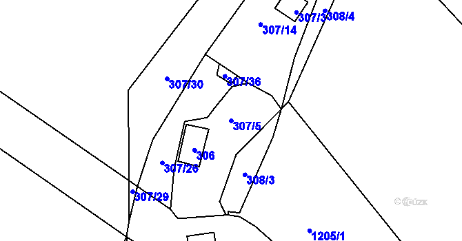 Parcela st. 307/5 v KÚ Šlovice u Plzně, Katastrální mapa