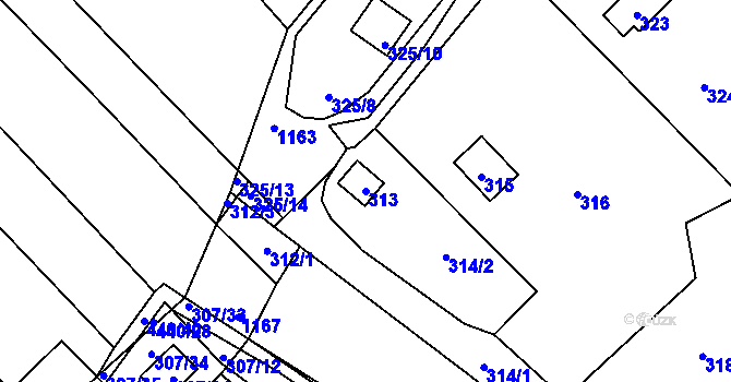 Parcela st. 313 v KÚ Šlovice u Plzně, Katastrální mapa