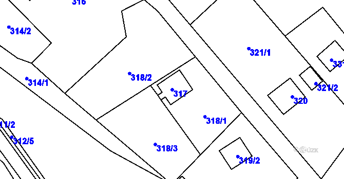 Parcela st. 317 v KÚ Šlovice u Plzně, Katastrální mapa