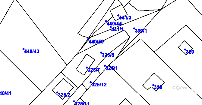 Parcela st. 325/6 v KÚ Šlovice u Plzně, Katastrální mapa
