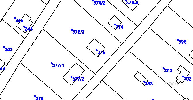 Parcela st. 375 v KÚ Šlovice u Plzně, Katastrální mapa