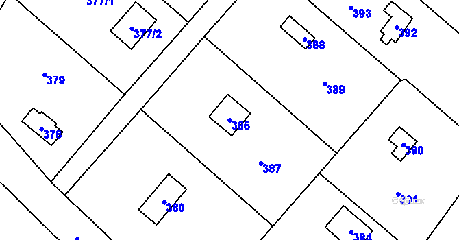 Parcela st. 386 v KÚ Šlovice u Plzně, Katastrální mapa