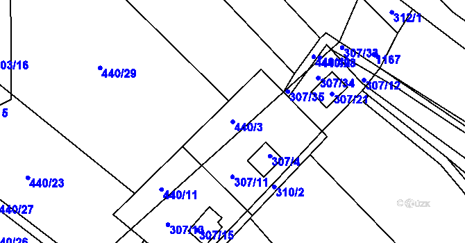 Parcela st. 440/3 v KÚ Šlovice u Plzně, Katastrální mapa