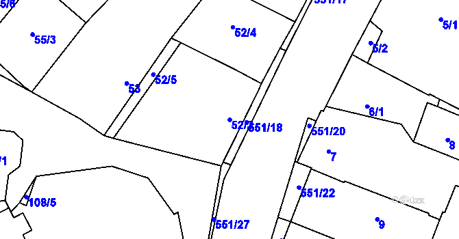 Parcela st. 52/3 v KÚ Šlovice u Plzně, Katastrální mapa