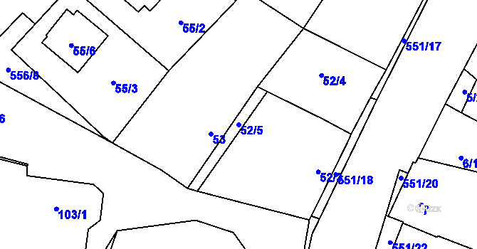 Parcela st. 52/5 v KÚ Šlovice u Plzně, Katastrální mapa