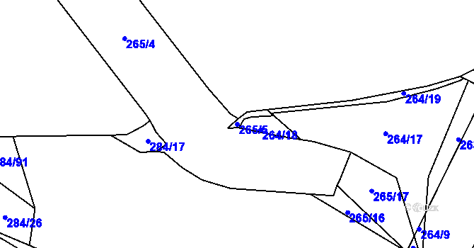 Parcela st. 265/5 v KÚ Šlovice u Plzně, Katastrální mapa