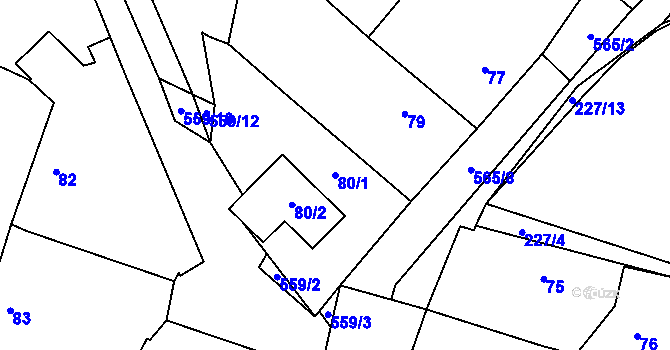 Parcela st. 80/1 v KÚ Šlovice u Plzně, Katastrální mapa