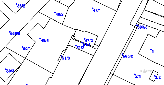 Parcela st. 51/4 v KÚ Šlovice u Plzně, Katastrální mapa