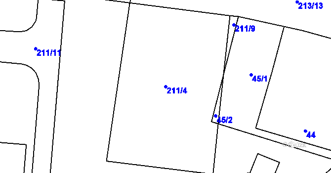 Parcela st. 211/4 v KÚ Šlovice u Plzně, Katastrální mapa
