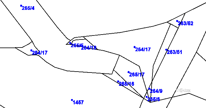 Parcela st. 265/10 v KÚ Šlovice u Plzně, Katastrální mapa