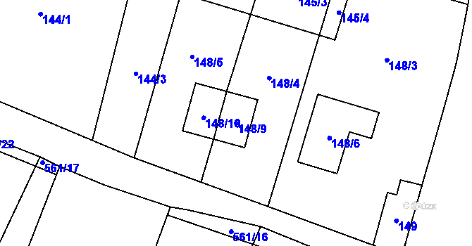 Parcela st. 148/9 v KÚ Šlovice u Plzně, Katastrální mapa