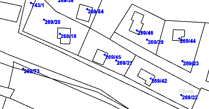 Parcela st. 269/45 v KÚ Šlovice u Plzně, Katastrální mapa