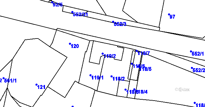 Parcela st. 119/2 v KÚ Šlovice u Plzně, Katastrální mapa