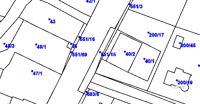 Parcela st. 551/15 v KÚ Šlovice u Plzně, Katastrální mapa