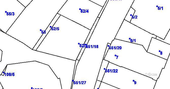 Parcela st. 551/18 v KÚ Šlovice u Plzně, Katastrální mapa