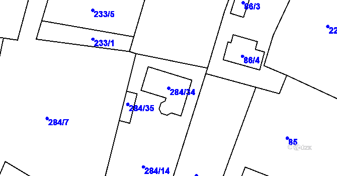 Parcela st. 284/34 v KÚ Šlovice u Plzně, Katastrální mapa