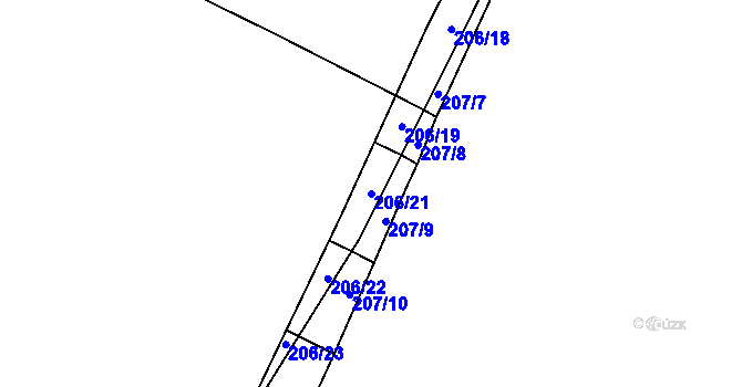 Parcela st. 206/21 v KÚ Šlovice u Plzně, Katastrální mapa