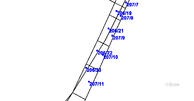 Parcela st. 206/22 v KÚ Šlovice u Plzně, Katastrální mapa