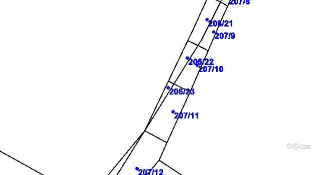 Parcela st. 206/23 v KÚ Šlovice u Plzně, Katastrální mapa