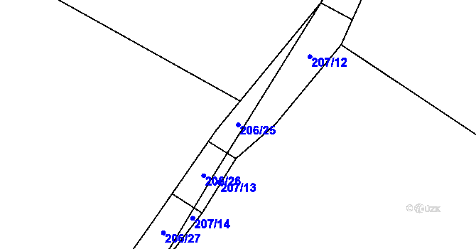 Parcela st. 206/25 v KÚ Šlovice u Plzně, Katastrální mapa