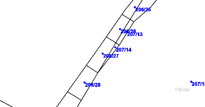 Parcela st. 206/27 v KÚ Šlovice u Plzně, Katastrální mapa