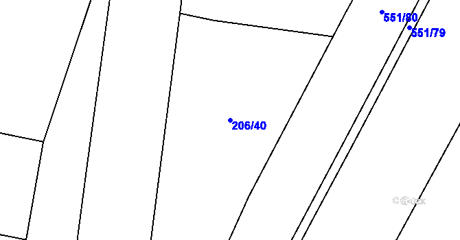 Parcela st. 206/40 v KÚ Šlovice u Plzně, Katastrální mapa