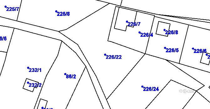 Parcela st. 226/22 v KÚ Šlovice u Plzně, Katastrální mapa