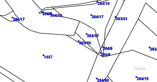 Parcela st. 265/16 v KÚ Šlovice u Plzně, Katastrální mapa
