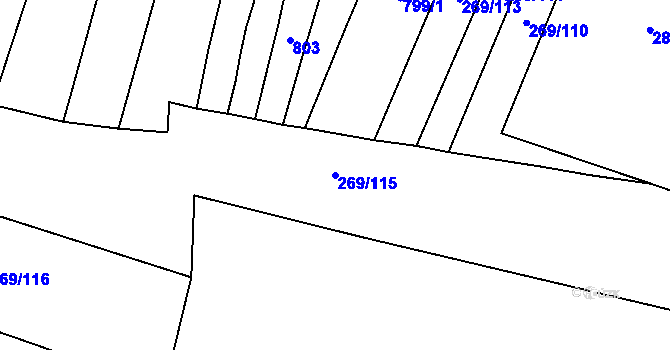 Parcela st. 269/115 v KÚ Šlovice u Plzně, Katastrální mapa