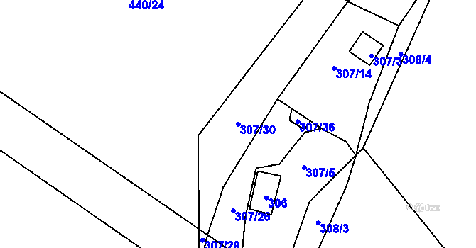 Parcela st. 307/30 v KÚ Šlovice u Plzně, Katastrální mapa