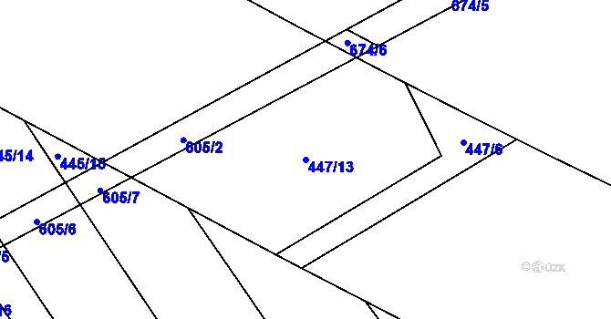 Parcela st. 447/13 v KÚ Šlovice u Plzně, Katastrální mapa