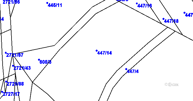 Parcela st. 447/14 v KÚ Šlovice u Plzně, Katastrální mapa
