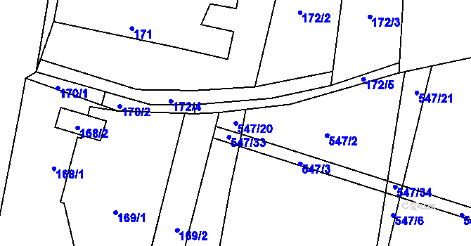 Parcela st. 547/20 v KÚ Šlovice u Plzně, Katastrální mapa