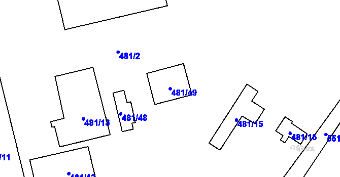 Parcela st. 481/49 v KÚ Šlovice u Plzně, Katastrální mapa