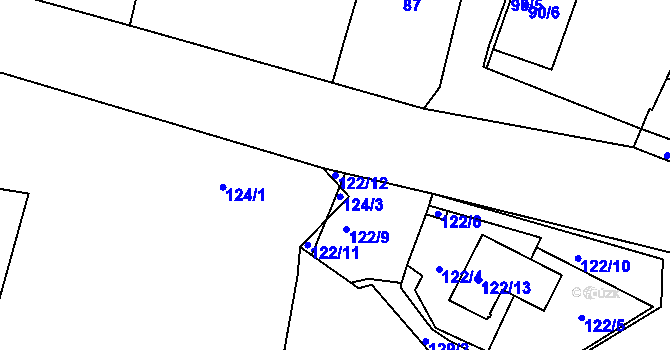Parcela st. 122/12 v KÚ Šlovice u Plzně, Katastrální mapa