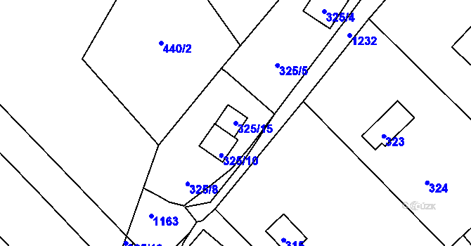 Parcela st. 325/15 v KÚ Šlovice u Plzně, Katastrální mapa