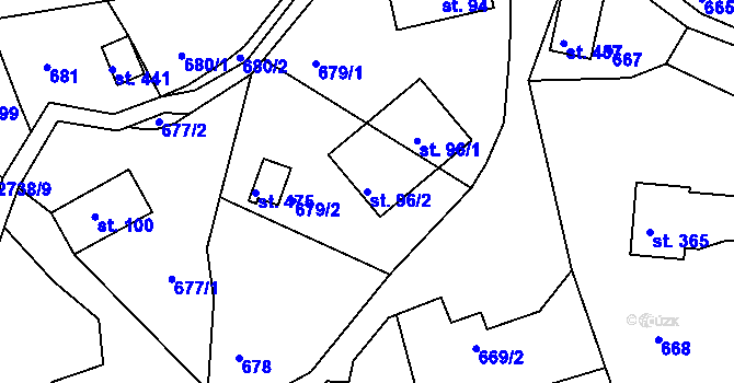 Parcela st. 96/2 v KÚ Císařský, Katastrální mapa
