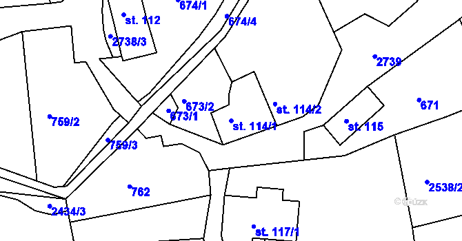 Parcela st. 114/1 v KÚ Císařský, Katastrální mapa