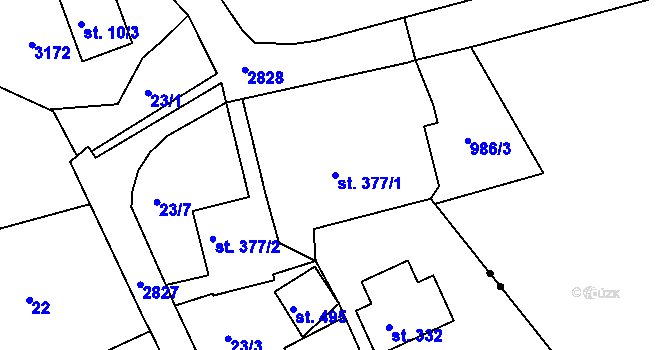Parcela st. 377/1 v KÚ Císařský, Katastrální mapa