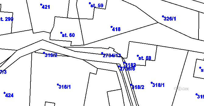 Parcela st. 2734/12 v KÚ Císařský, Katastrální mapa