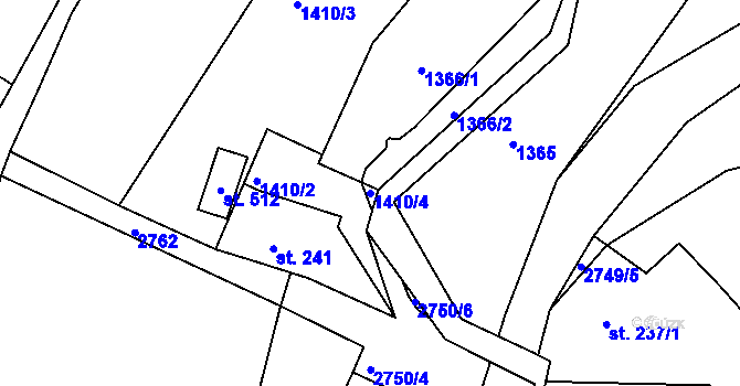 Parcela st. 1410/4 v KÚ Císařský, Katastrální mapa