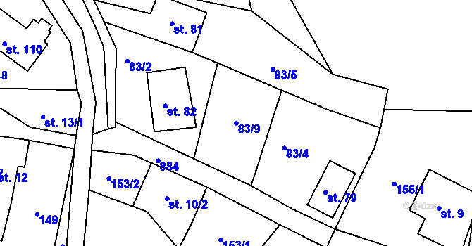 Parcela st. 83/9 v KÚ Kunratice u Šluknova, Katastrální mapa